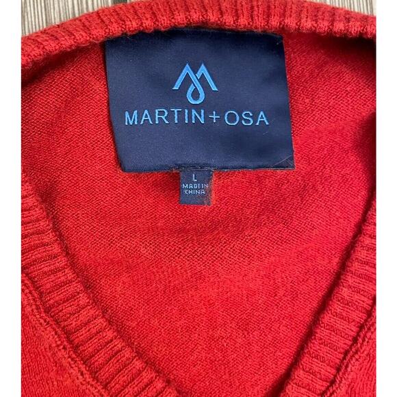Martin + Osa Mens Cotton/Wool Red V-neck Sweater Size Large Knit RN118188 - Picture 2 of 5